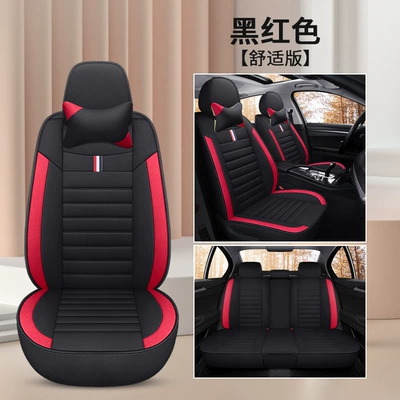 linen breathable full surround car Universal seat cover - black-and-red-five-seater-comfort-edition-no-8-linen-style