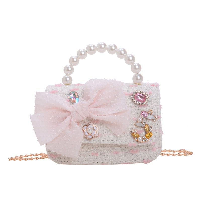 Bolsos para niños bolso de hombro lindo para mujer bolso de mensajero de perlas con lazo de moda princesa bolso de niña de estilo occidental