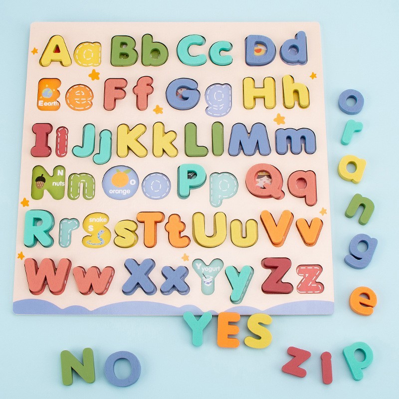 Madera infantil letras mayúsculas y minúsculas cognitivo estereoscópio puzzle board educación temprana palabras deletreza iluminación juguetes de ayuda educativa