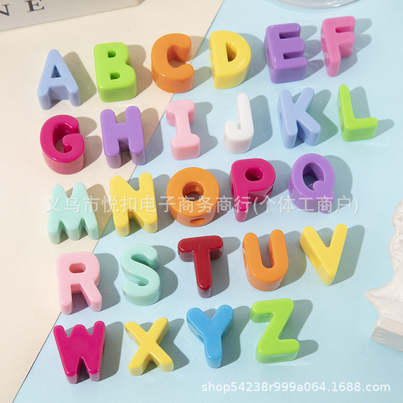 Hole 6mm Acrylic English Letter Beads Macaron Dopamine Handmade Beads Straight Hole Beads DIY Bag Pendant