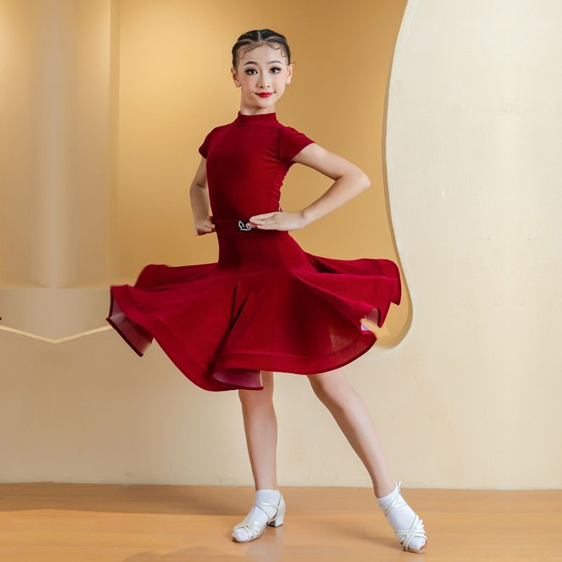 女の子向けラテンダンス競技服、プロの練習とパフォーマンス、規定の標準試験服、高級ノースリーブ夏服|undefined