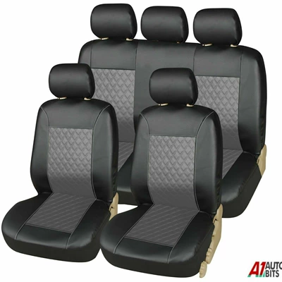 Amazon Mexico Pu Leather Export Universal Car Seat Cover Black 9-Piece Set Double-Line Quilted Embroidery Leather Temu
