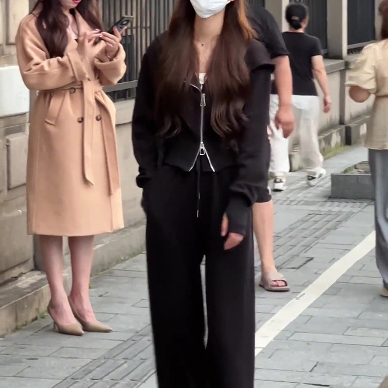 2023年秋新作 韓国風 ゆったり インフルエンサー風 カジュアル スウェットジップアップ+ワイドパンツ 上下セット レディース