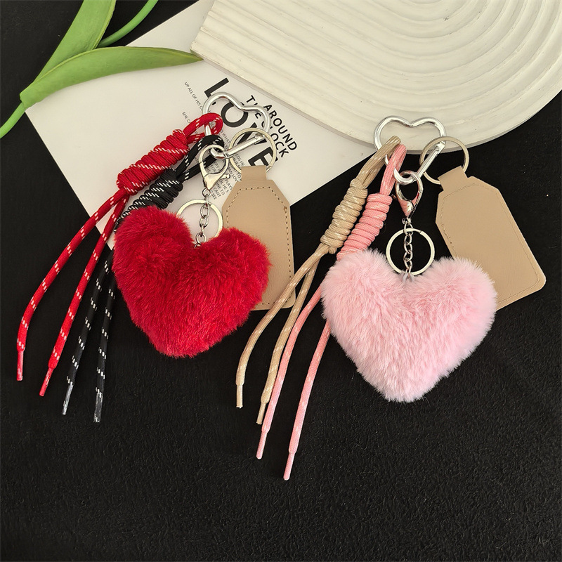 Cute Rex Rabbit Plush Love Car Keychain Woven Rope Pendant Distinctive Creative Bag Pendant Gift for Women