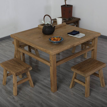 老榆木门板方桌茶台桌民宿复古禅意风化纹理家具实木板凳八仙桌椅