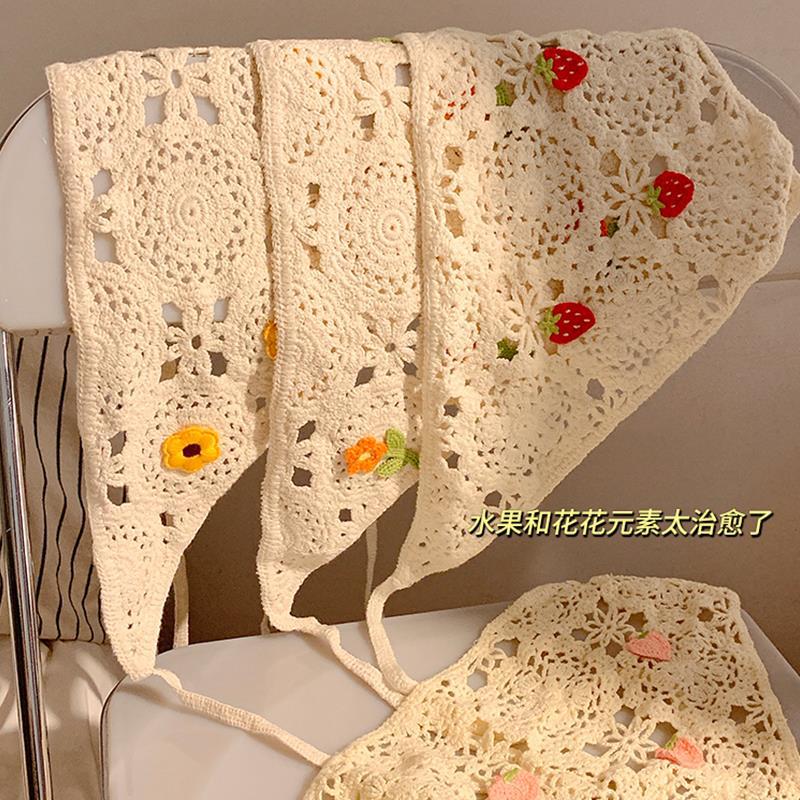Pañuelo de punto de estilo pastoral beige, bufanda triangular, mujer, Baotou, playa francesa, linda diadema, tocado 2024 nuevo