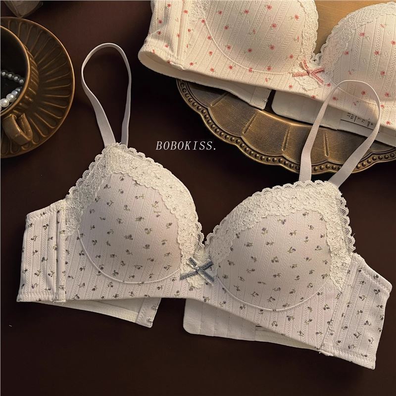 蕾丝甜美碎花内衣女无钢圈收副乳小胸聚拢收副乳舒适透气文胸罩夏|undefined