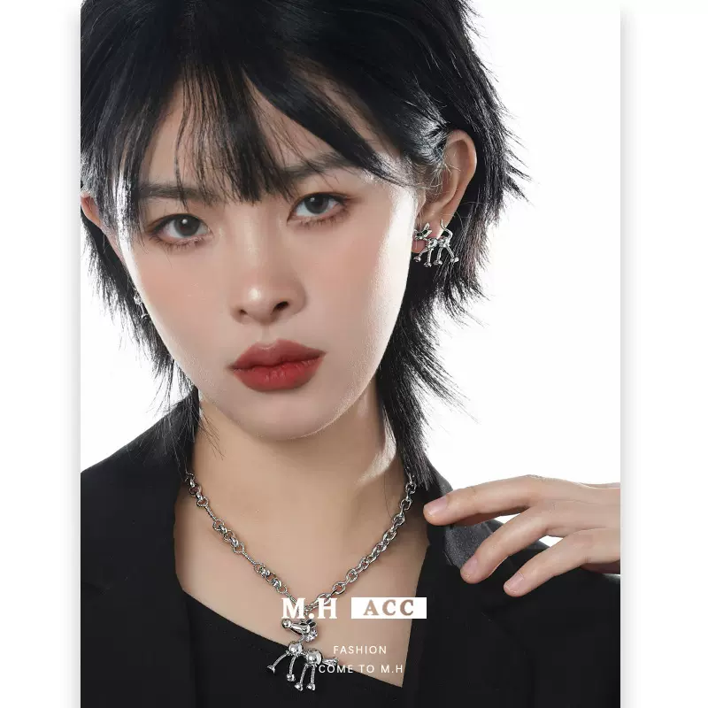 ins风机械小猫滴油嘻哈高级感个性设计潮辣妹925银针耳钉耳环耳饰