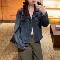 自制 蓝调时刻 私服复古做旧牛仔外套女早秋韩系小众上衣