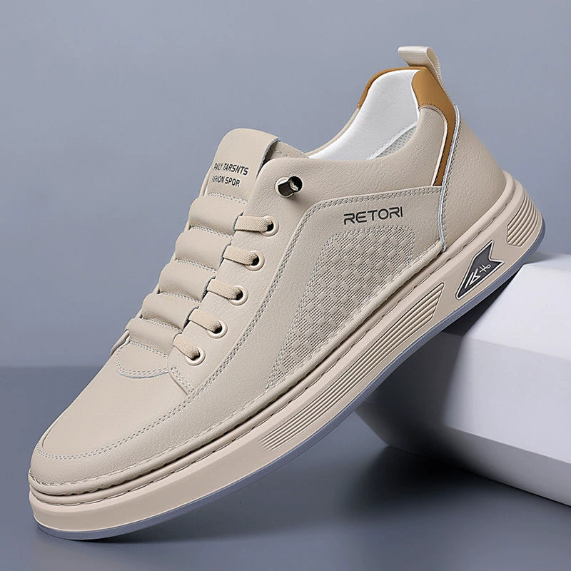 Sports breathable white shoes for leisure for leather shoes, 2025 years, trend of season, soft sole