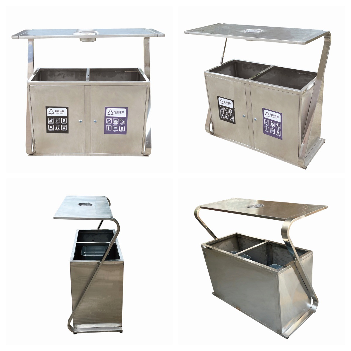 户外双分类垃圾桶 室外镀锌烤漆垃圾桶 公园垃圾桶环卫果皮桶