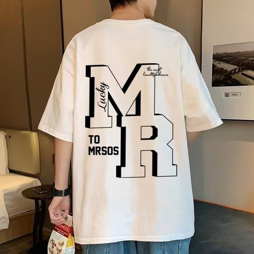 Summer letter short-sleeved T-shirt men's trendy brand American loose cotton T-shirt trendy thin half-sleeved design clothes t