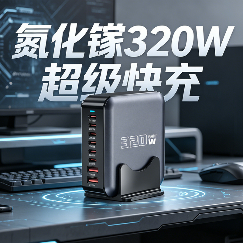 Cross-Border 320W Gallium Nitride Aluminum Alloy Charger High-Power Fast Charging Multi-Port Charger for Laptops, Tablets, and Mobile Phones Cross-Border 320W Gallium Nitride Aluminum Alloy Charger High-Power Fast Charging Multi-Port Charger for Laptops, Tablets, and Mobile Phones