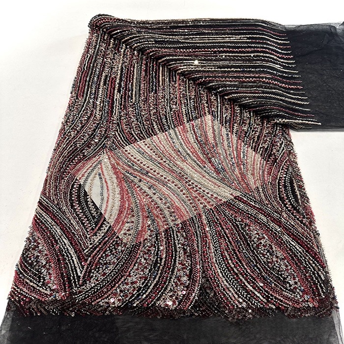 Tela de encaje de alta gama con bordado de cuentas personalizado, tela de encaje de moda para vestido de novia de estilo francés de lujo. image 4
