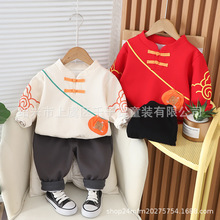 2024新年服男童喜庆红色卫衣春秋装中小童卫衣套装拜年服唐装上衣