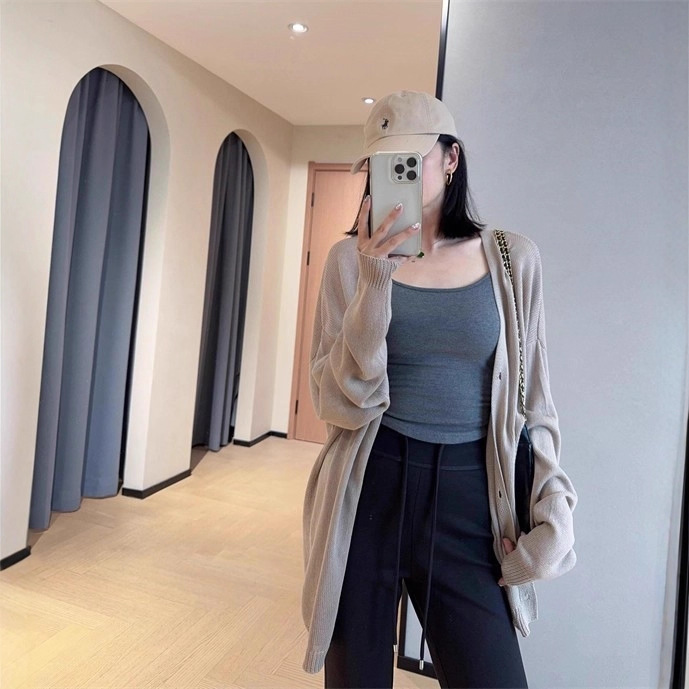 KK941慵懒气质宽松显瘦落肩V领中长款轻薄针织开衫外套女2025秋|undefined