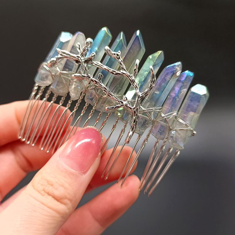 Women's Vintage Style Crown Natural Stone Crystal Handmade Insert Comb display picture 6