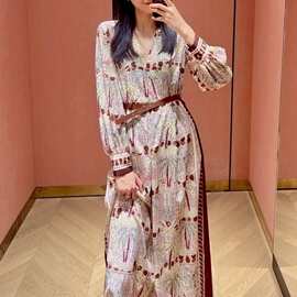 蕞高版本长款礼服连衣裙长裙子波西米亚风南油高端女装印花长袖