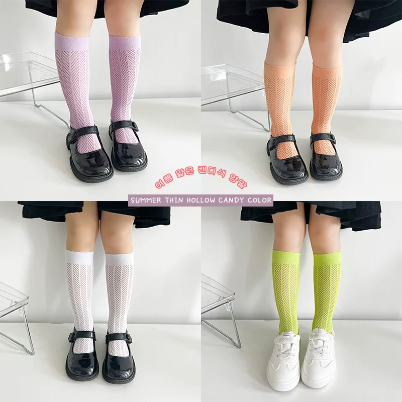 Summer thin children's breathable colored knee socks, mid-length