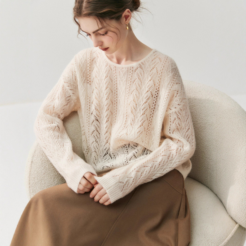 Lazy Loose Velvet Cashmere Knitwear for Women 2025 Autumn and Winter New Style Knitted Knitwear Long-Sleeved Pullover Cut Out Knitwear Blouse