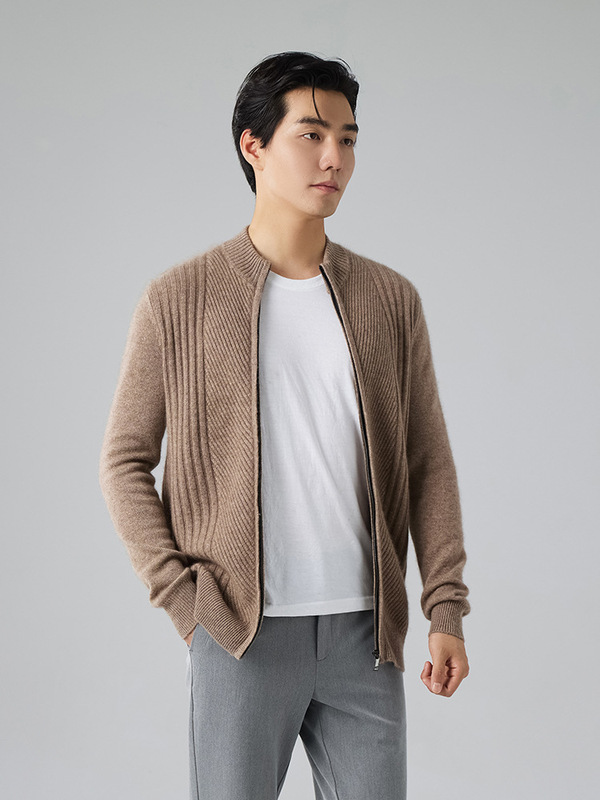 Cashmere Sweater Men's Thickened Cashmere Stand Collar Zipper Sweater Cardigan Jacket Loose Striped Sweater Special Price
