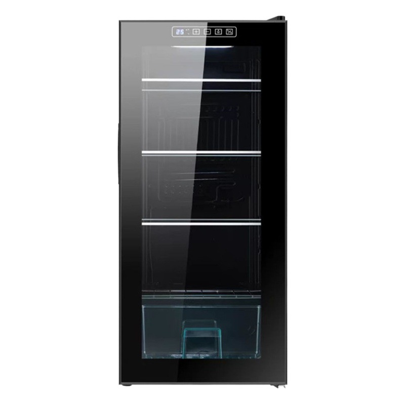 Refrigerador de pantalla refrigerado pequeña puerta de vidrio transparente refrigerado por aire de dos personas lado del mundo abierto puerta única barra de hielo negro 70L