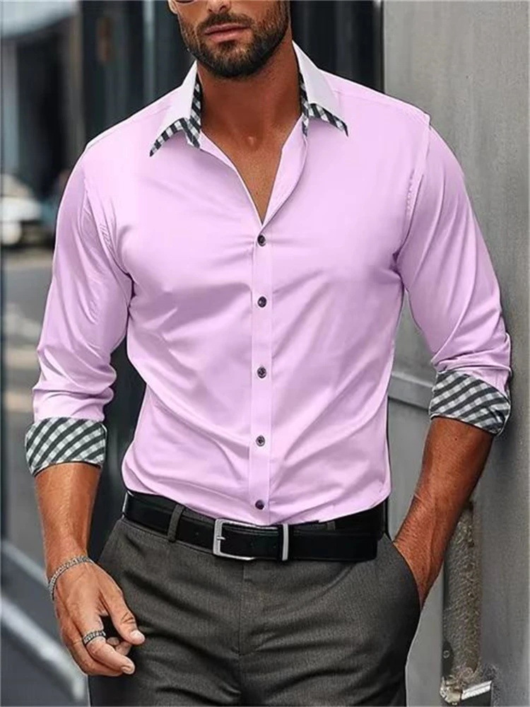 Nueva camisa de botón de manga larga de color sólido de alta gama tendencia suelta 2024 blusa de otoño para hombre MB12