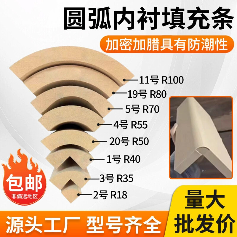 Curved lining mold, quarter-density board, curved filler strip, corner trim, corner finishing, exterior corner trim, wood molding