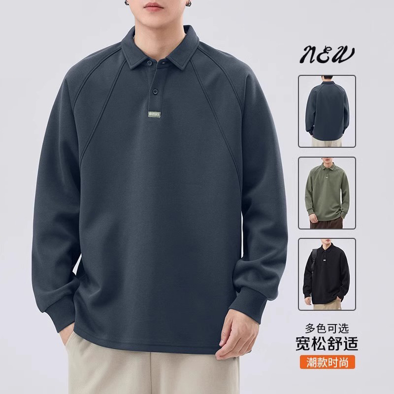 重ポンドpoloシャツ男長袖春と秋の新型のゆったりしたデザイン感があります。|undefined