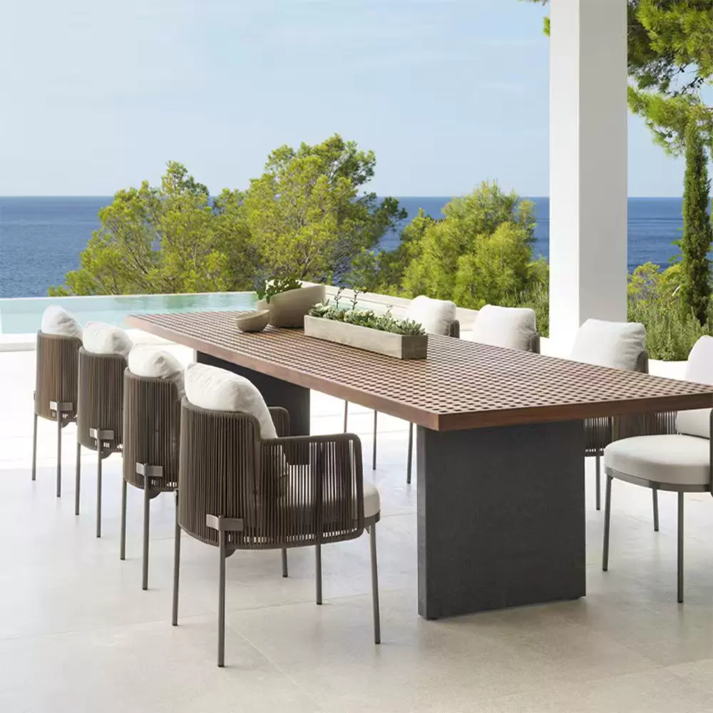 户外桌椅庭院不锈钢柚木藤编休闲室外桌椅露台防水防晒别墅花园