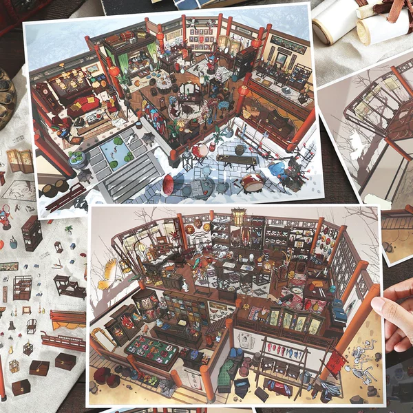 3D Stereoscopic High-Difficulty Scenery Scene Stickers for Miniature Handmade Stress Relief - "Beast-Faced Craftsman's Pear Orchard" Series