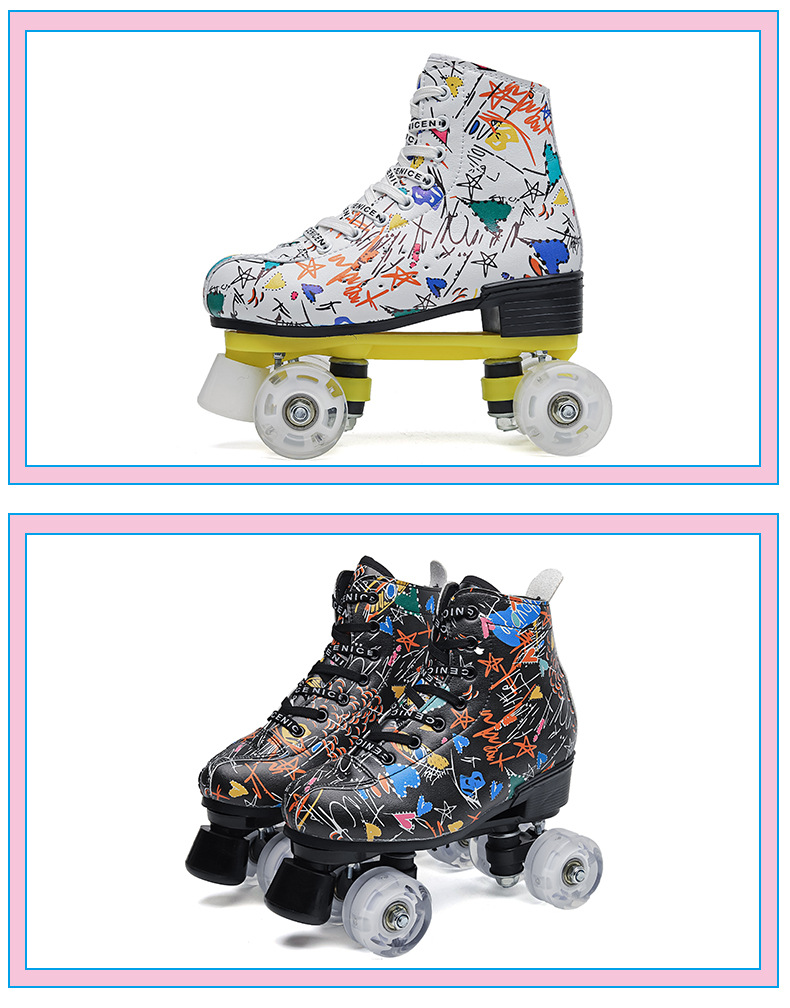 Neue zweireihige vier-rad komplette set farbe flash rollschuhe_voghion.com