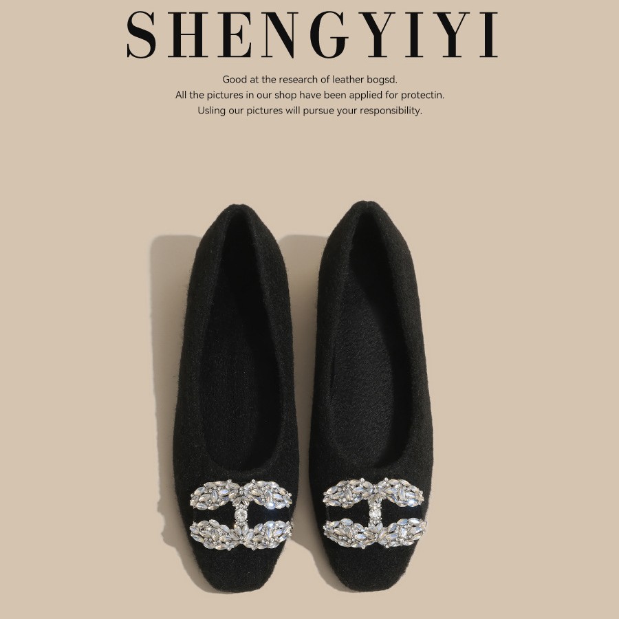 轻奢女鞋秋新款内增高尖头浅口水钻小香扣丝绒猫跟单鞋女气质小鞋