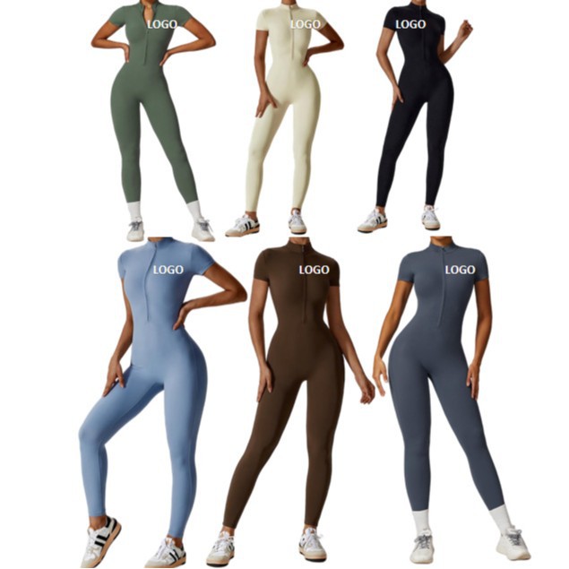 One-Piece Yoga Suit Jumpsuit All-In-One Yoga Nude Fitness Cross-Border Quick-Drying Yoga Zipper Jumpsuit Europe and America