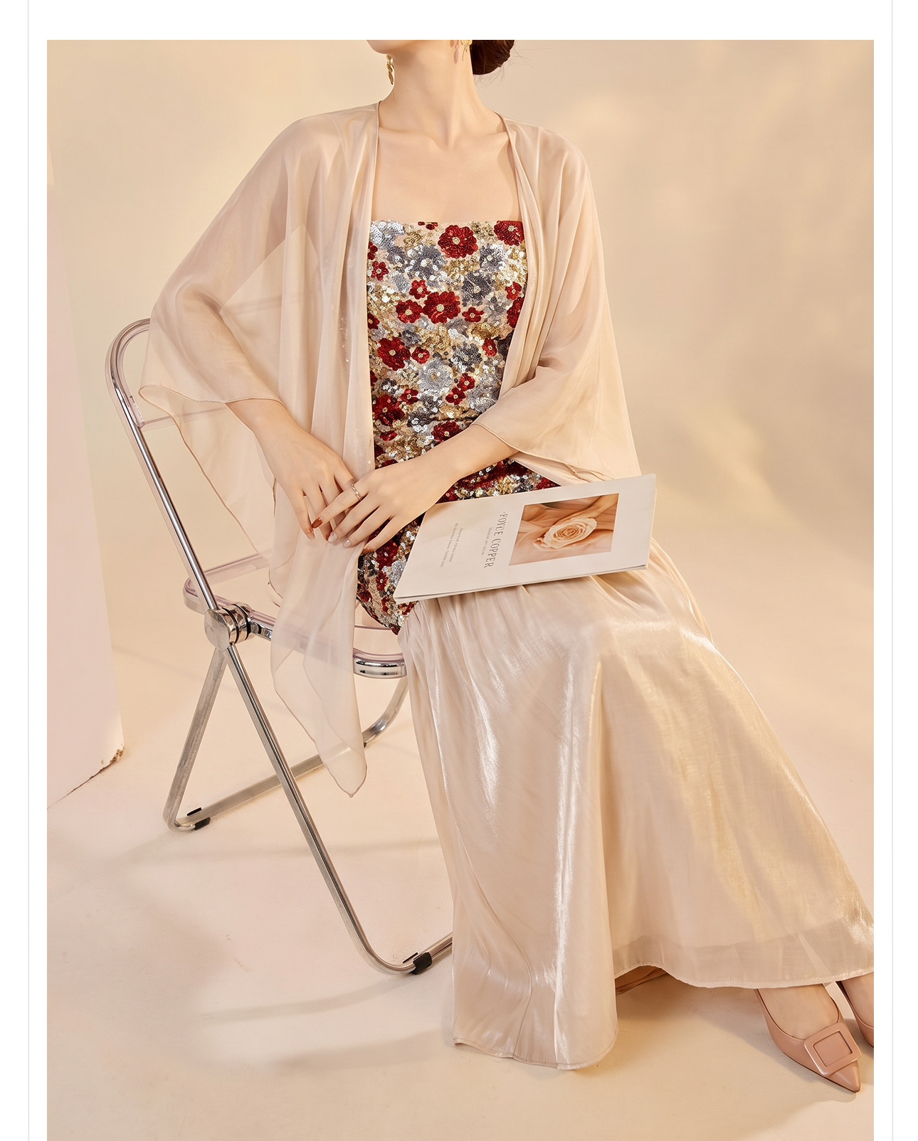 Bộ váy đầm dây thêu ren kết hợp áo khoác cardigan phong cách Trung Hoa mùa hè — Trang chủ, bộ đồ, đầm dây chi tiết 4