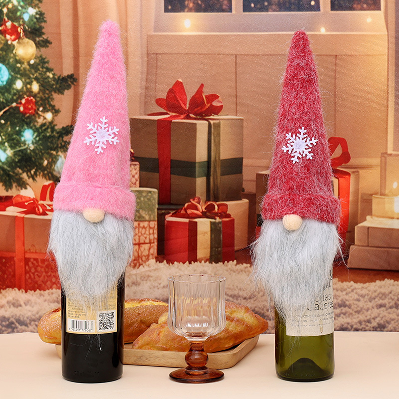Cross-border Christmas decorative wine set, creative plush wine bottle set, table setting, champagne set, decorative red wine bag