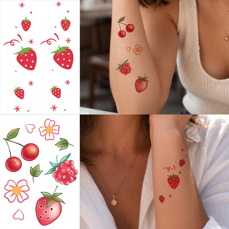 Colorful Fresh Cherry Strawberry Temporary Tattoo Stickers, Disposable Small Patterns, Fruit and Flower Waterproof Tattoo Stickers Colorful Fresh Cherry Strawberry Temporary Tattoo Stickers, Disposable Small Patterns, Fruit and Flower Waterproof Tattoo Stickers