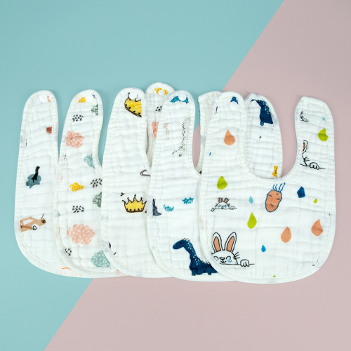 8-Layer High-Density Washed Gauze U-Shaped Back-Clasp Bibs for Babies, Pure Cotton Saliva Towels with Hidden Snap Buttons, 21 x 30 cm