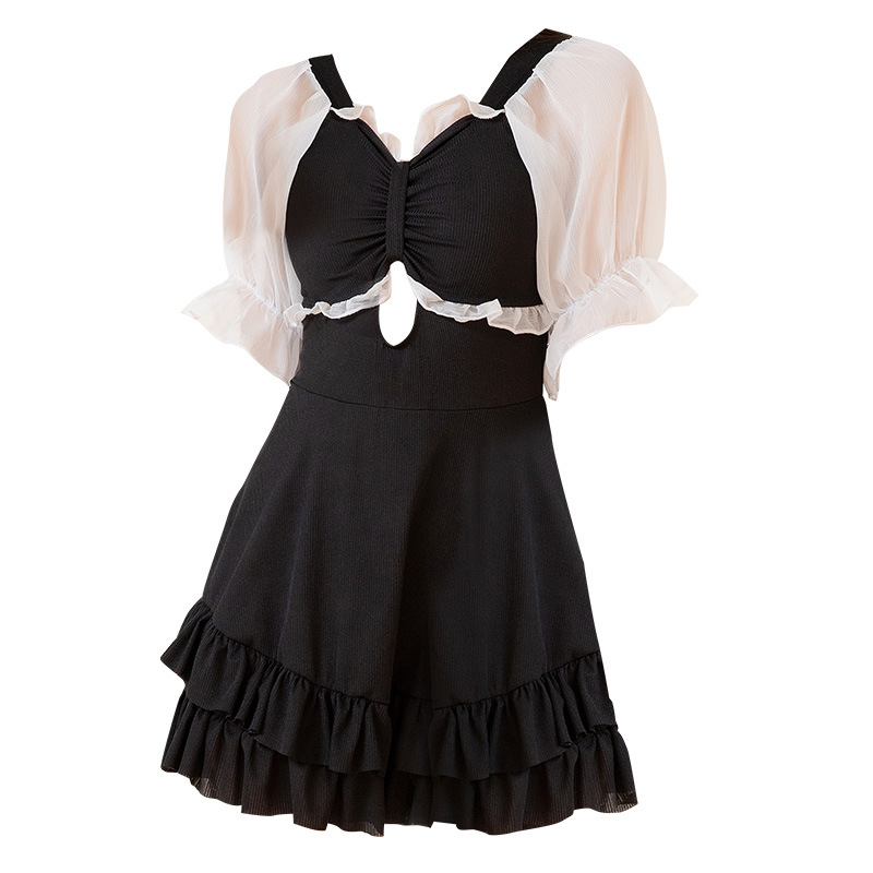 Traje de baño para mujeres 2023 nuevo popular manga corta puro deseo de una sola pieza falda de cintura alta vientre que cubre adelgazamiento conservador traje de baño de aguas termales