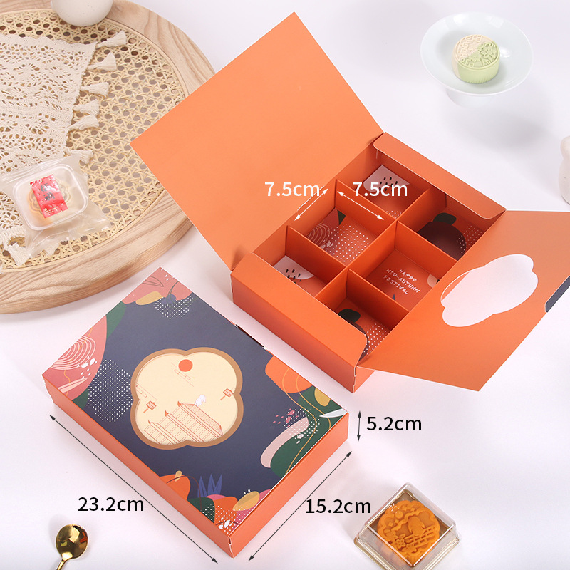 Venta directa trébol de cuatro hojas caja de embalaje de pastel de luna de mediados de otoño caja de pastel de luna de helado plegable simple caja de regalo crujiente de yema de huevo 4 tabletas 6 paquetes