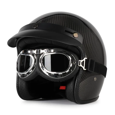 Motosiklet dəbilqələri — Certified Retro Motorcycle Helmet Electric - m-3k-carbon-fiber-bright-black-silver-mirror-free-hat-brim-face-towel