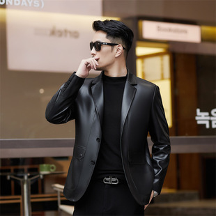 Light Luxury Famous Brand Suit Collar Genuine Leather Clothing Men's Autumn and Winter New High-end Business Casual Middle-aged Sheepskin Suit