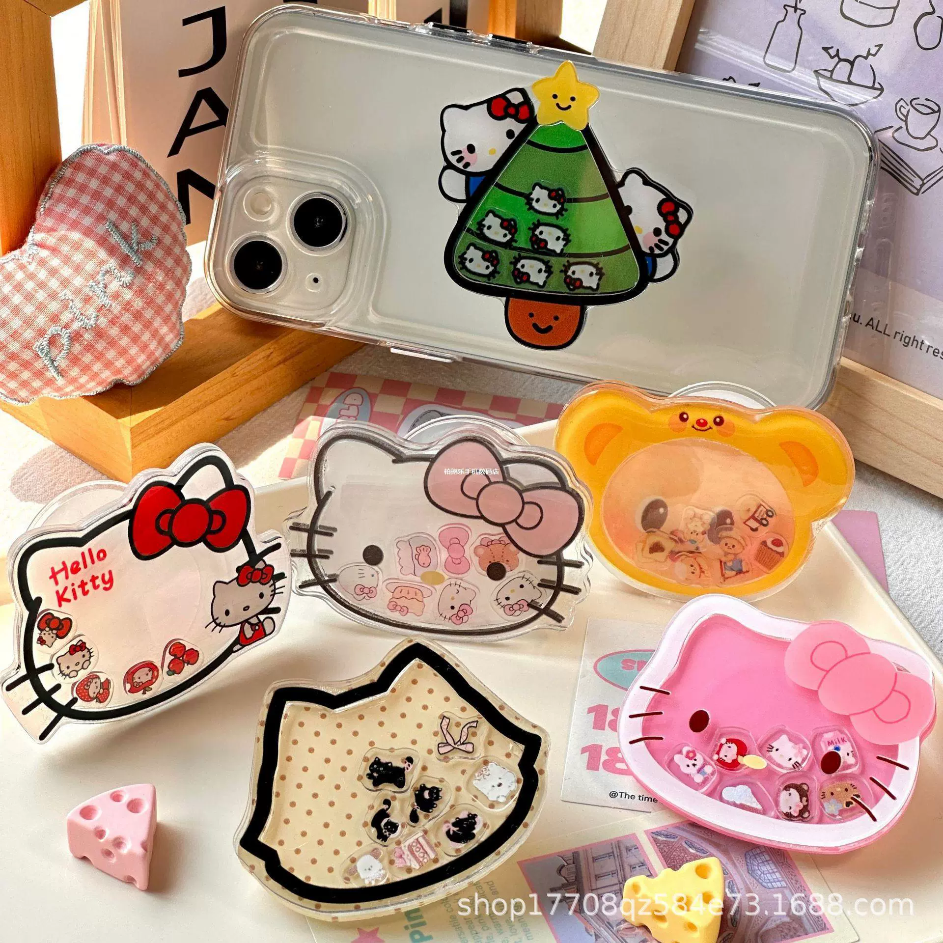 Hello Kitty, милое покрытие/декор, детский качающий держатель, воздушная подушка, трубка, регулируемый трёхмерный вращающийся держатель для телефона с маленькими мишками