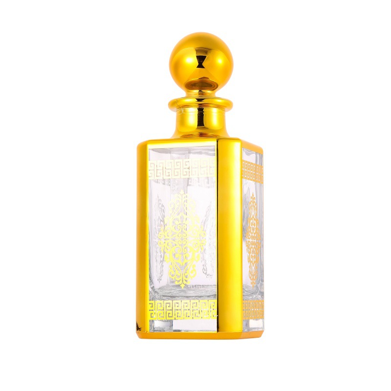 Botella de difusión de vidrio árabe botella de perfume 150ml botella de exhibición de aceite esencial chapado en oro botella de vidrio fragrante botella dividida