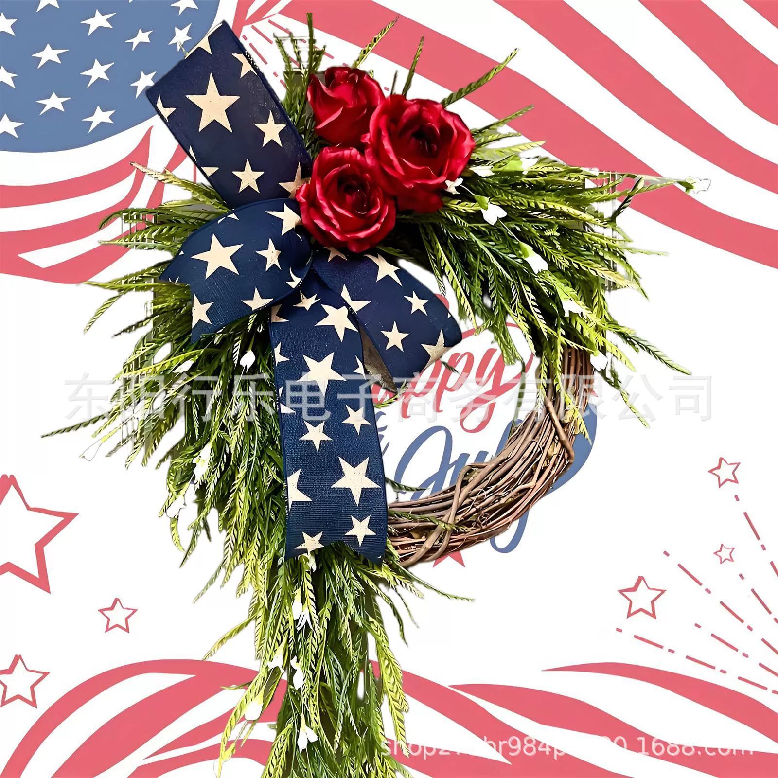 Трансграничные новые взрывы имитация гирлянды Дверь украшает День независимости США Гирлянда Гортензия декоративные стены настенные дверные кольца