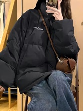 黑色百搭加厚中长款羽绒服女冬季新款初中学生冬季外套面包服棉袄