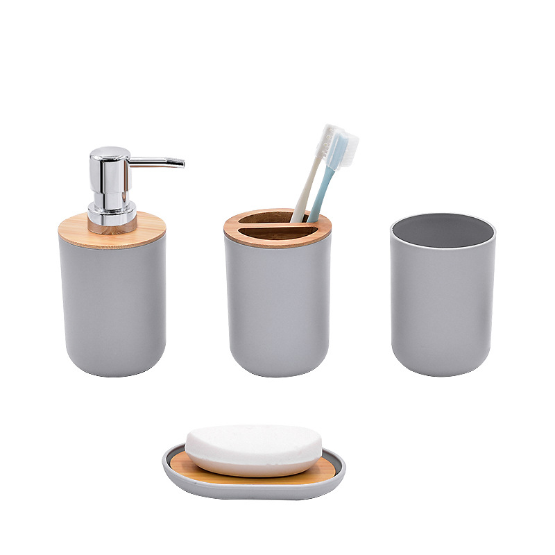 Baños de hotel modernos y minimalistas de bambú y madera Kit de artículos de baño Kit de almacenamiento de artículos de baño Kit de baño de cuatro piezas