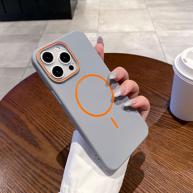 简约磨砂肤感苹果16PM手机壳滴油细圈磁吸iPhone15保护套纯色17|undefined