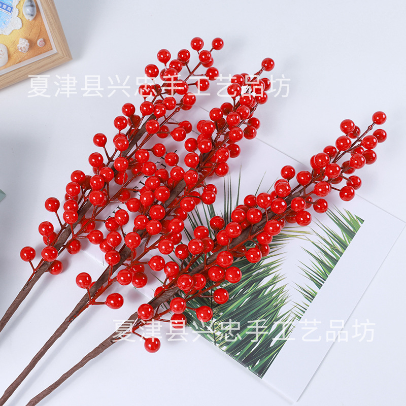 整支冬青果仿真花装饰红浆果圣诞果插花配件厂仿真发财果红果批发