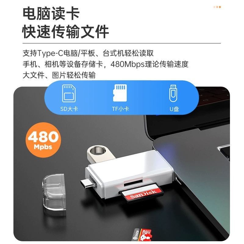 USB OTG card reader (Tom Ford) — Type‑C, USB‑A & micro‑USB, SD & TF, USB 3.0